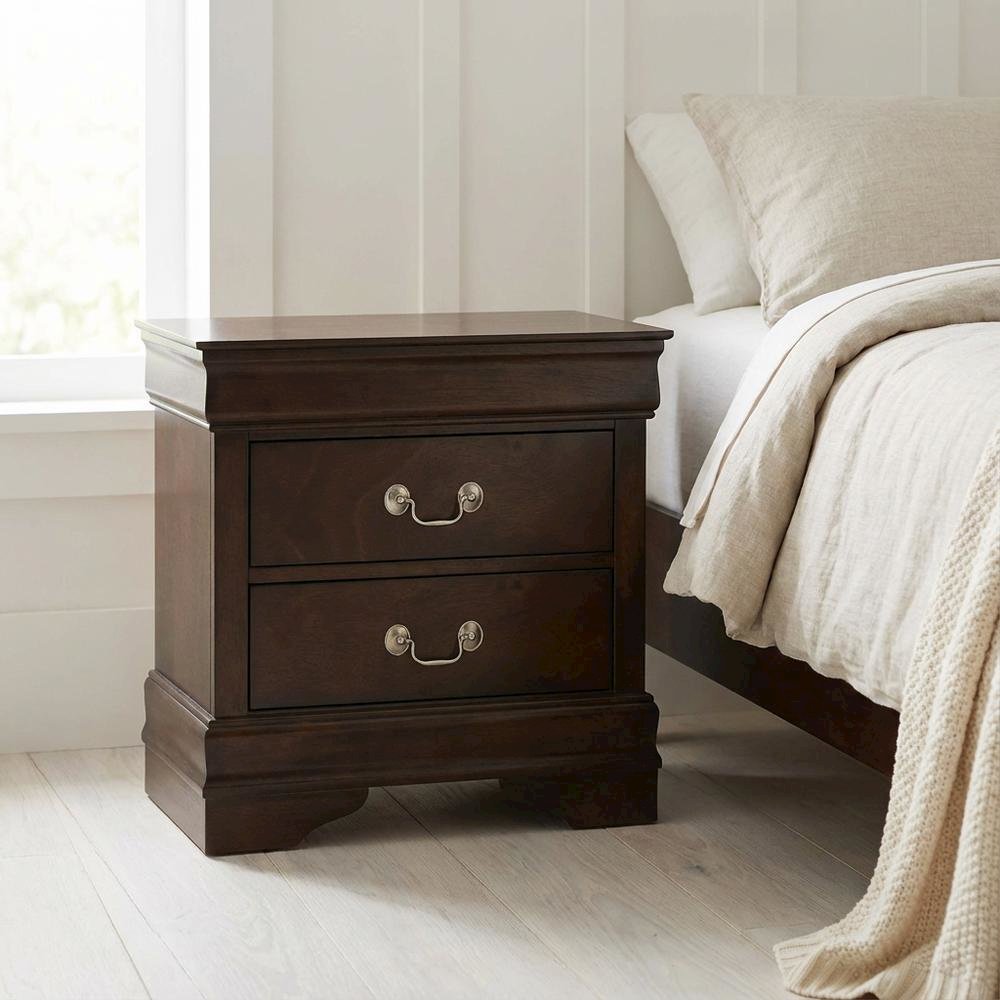 Cappuccino Nightstand with 2 Drawers in Traditional Style for Bedroom