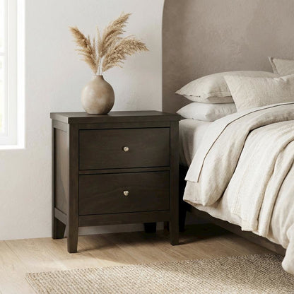Dark Cocoa Nightstand with Transitional Style and Brushed Nickel Finish
