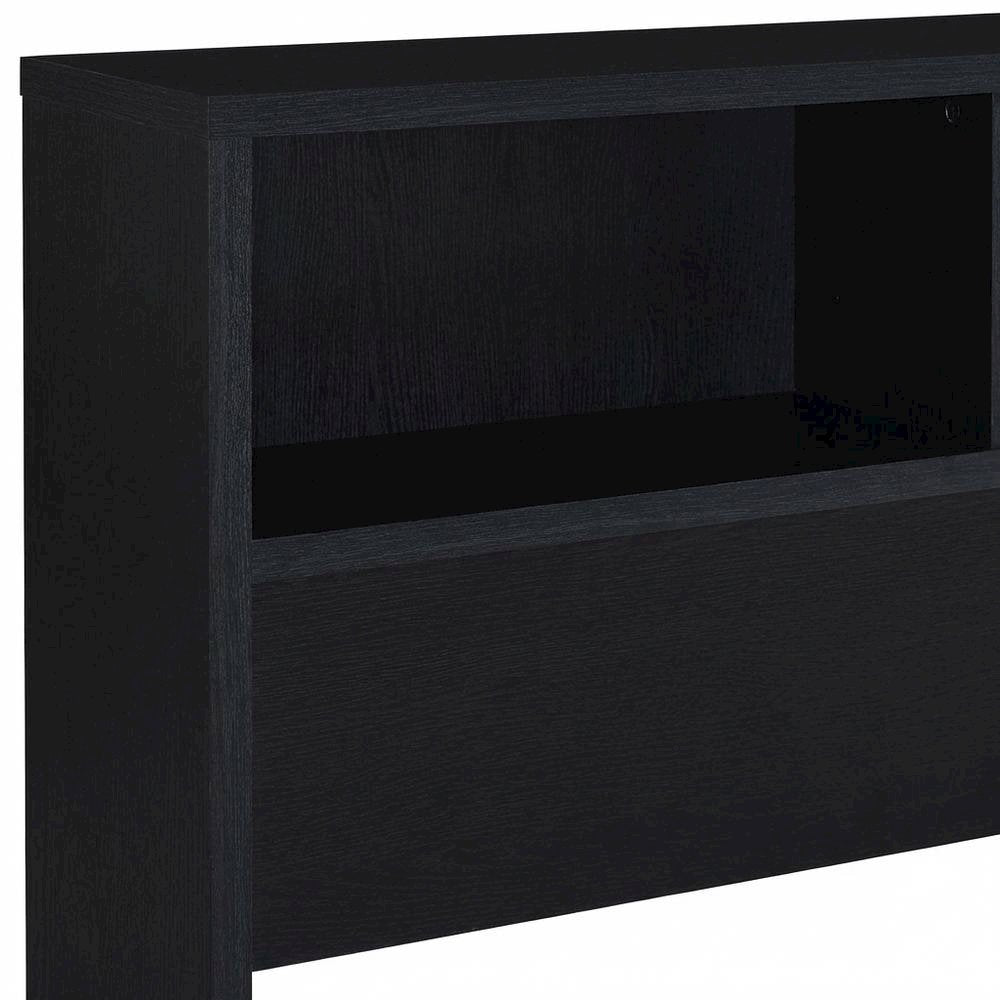 Black Full Headboard with Built-In Bookcase and Plastic Glide for Full Bed