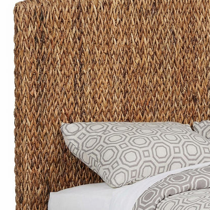 Brown Woven Banana Leaf Queen Panel Headboard, Honey Wood Legs, Coastal