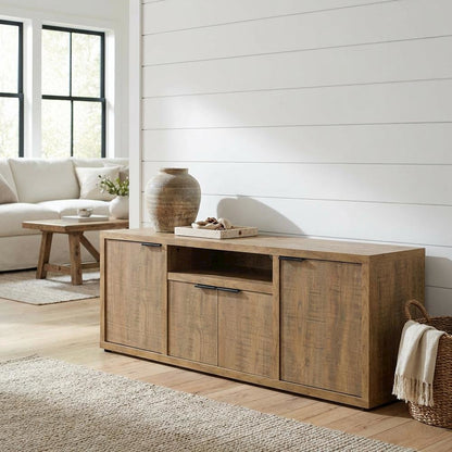 TV stand with Engineered Wood and Walnut Veneers, Farmhouse Style