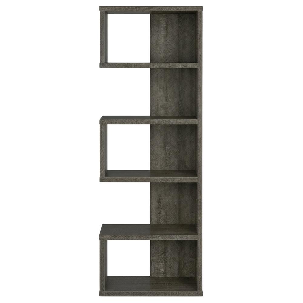 Weathered Grey 5-Shelf Bookcase with Transitional Style and Safety Restraint