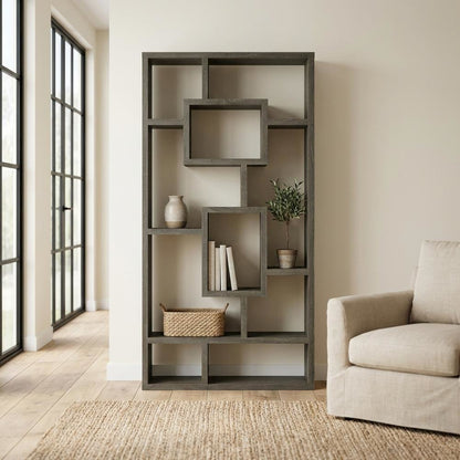 Weathered Grey 8-Shelf Bookcase with Transitional Style and Tipover Restraint