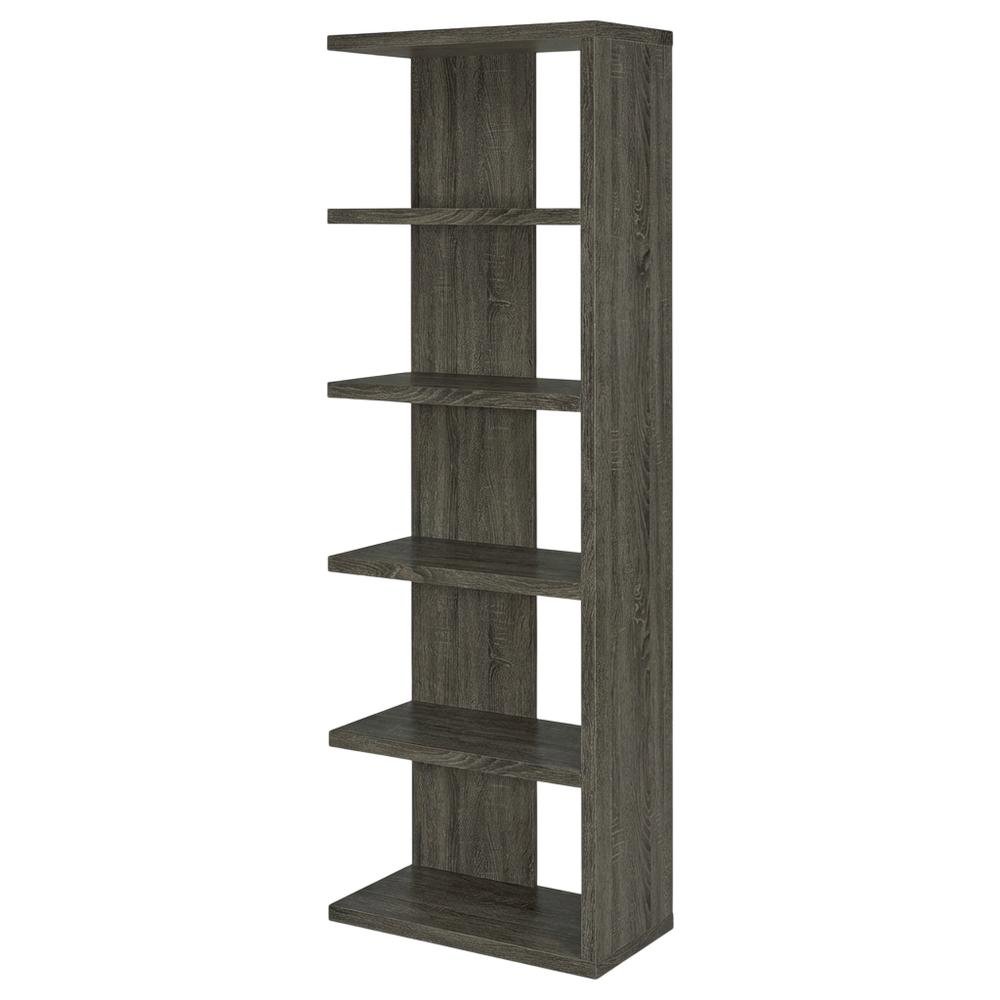 Weathered Grey 5-Shelf Bookshelf with Tipover Restraint and Transitional Style