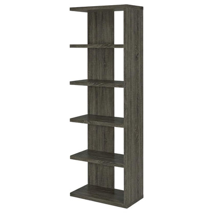 Weathered Grey 5-Shelf Bookshelf with Tipover Restraint and Transitional Style