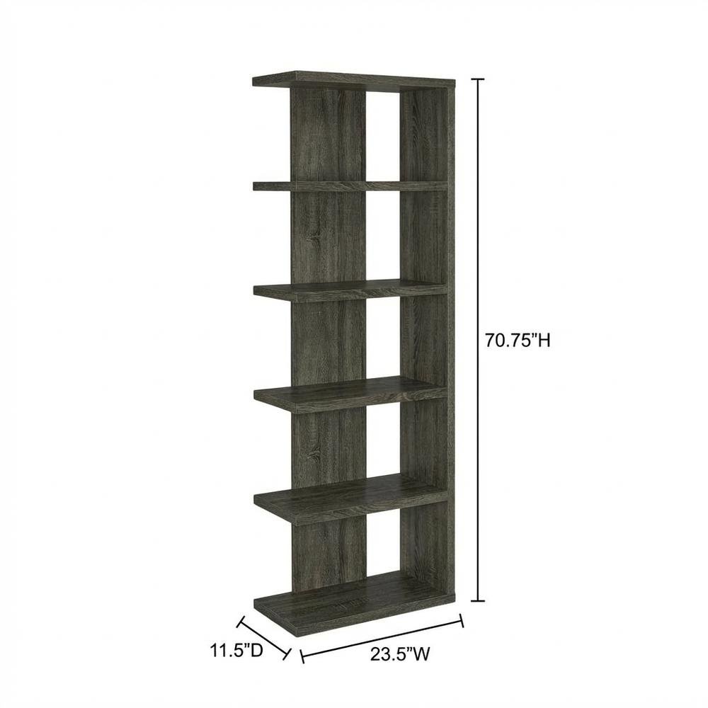 Weathered Grey 5-Shelf Bookshelf with Tipover Restraint and Transitional Style