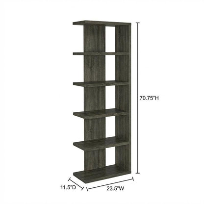 Weathered Grey 5-Shelf Bookshelf with Tipover Restraint and Transitional Style