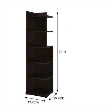 Corner Bookcase with 6 Shelves, Cappuccino Finish for Transitional Style Storage