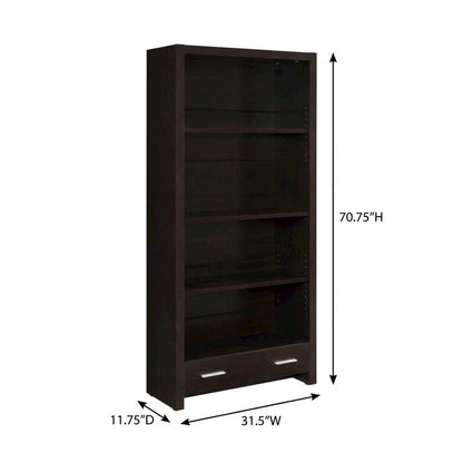Brown 5-Shelf Bookcase with Drawer and Transitional Design