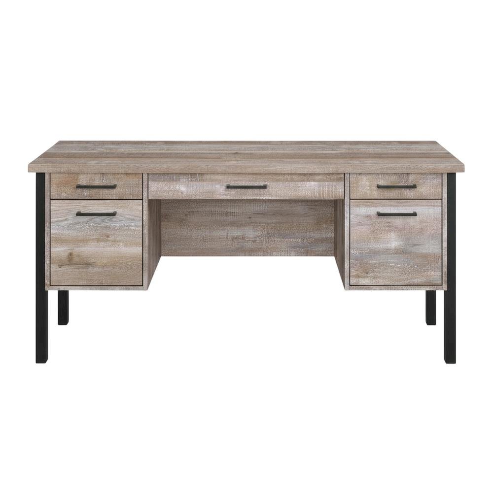 Weathered Oak 60-Inch Office Desk With 4 Drawers, Farmhouse Style For Workspace
