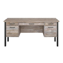 Weathered Oak 60-Inch Office Desk With 4 Drawers, Farmhouse Style For Workspace