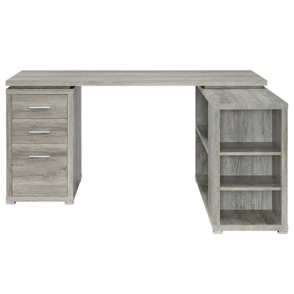 Grey Driftwood L-Shape Computer Desk With 3 Drawers And Transitional Style