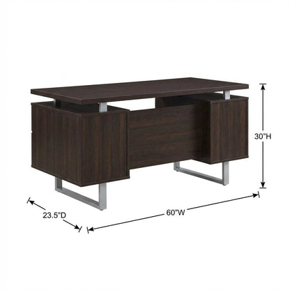 Contemporary Cappuccino Office Desk With 2 Drawers And Metal Legs
