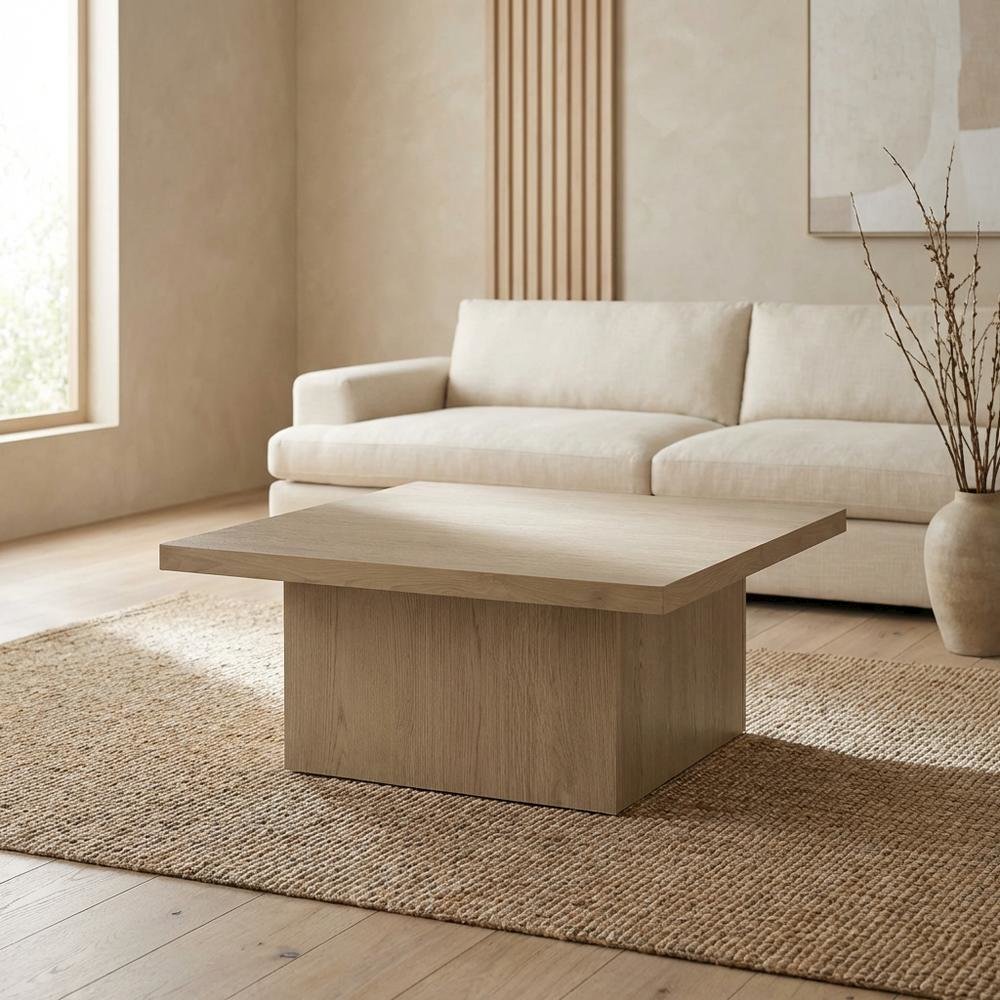 Square Latte Wood Cocktail Coffee Table with Leveler Glides and Modern Design