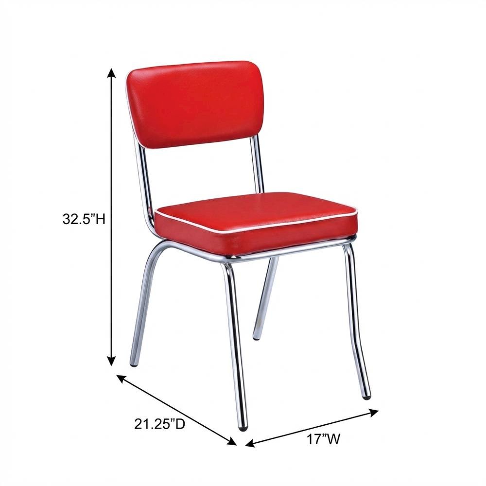 Set of 2 Upholstered Dining Chairs in Red with Chrome Legs for Dining