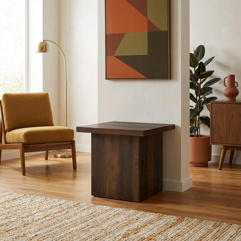Dark Pine, End Side Table, Square Shape, 100 lbs Weight Capacity