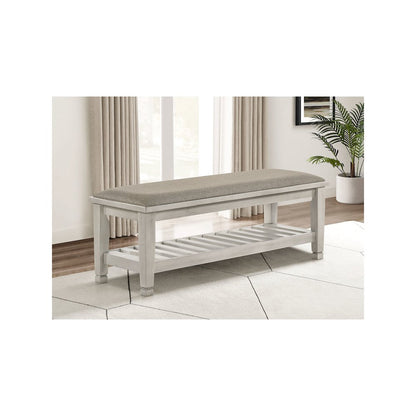 Franco Fabric Upholstered Bench with Shelf Distressed White