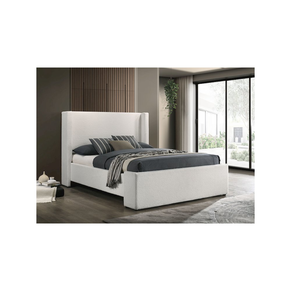 Alamosa Boucle Upholstered Queen Wingback Bed White