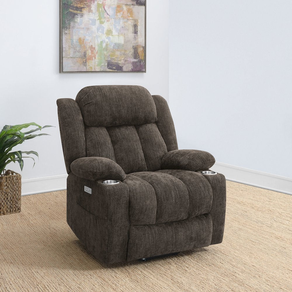 Houston Upholstered Power Lift Recliner Chair Dark Brown