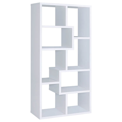 Modern Geometric Bookshelf – Stylish White 71-Inch Multi-Shelf Bookcase