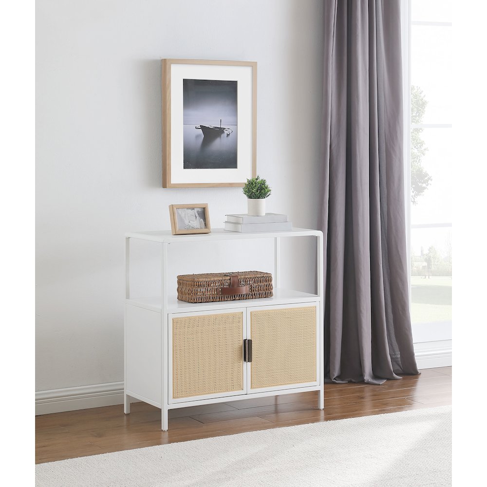 Amherst 2-door Radio Weave Cane Metal Accent Cabinet White