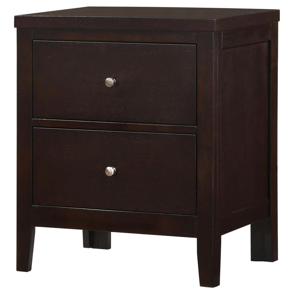 2-Drawer Rectangular Nightstand Cappuccino, Wood Nightstand with Drawers