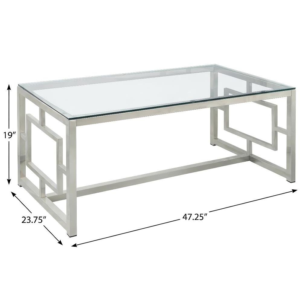 Rectangular Silver Coffee Table with Glass Top and Contemporary Design