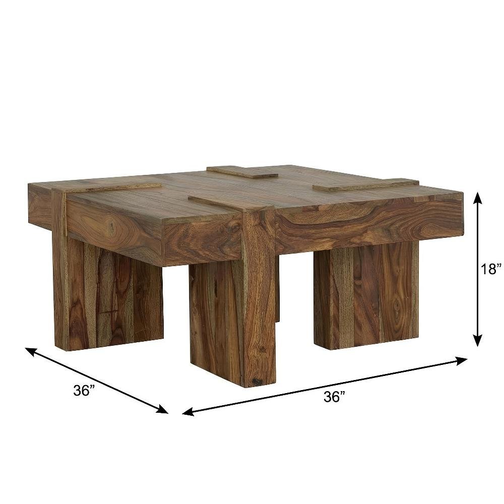 Square Sheesham Wood Coffee Table with Farmhouse Style and Sturdy Design