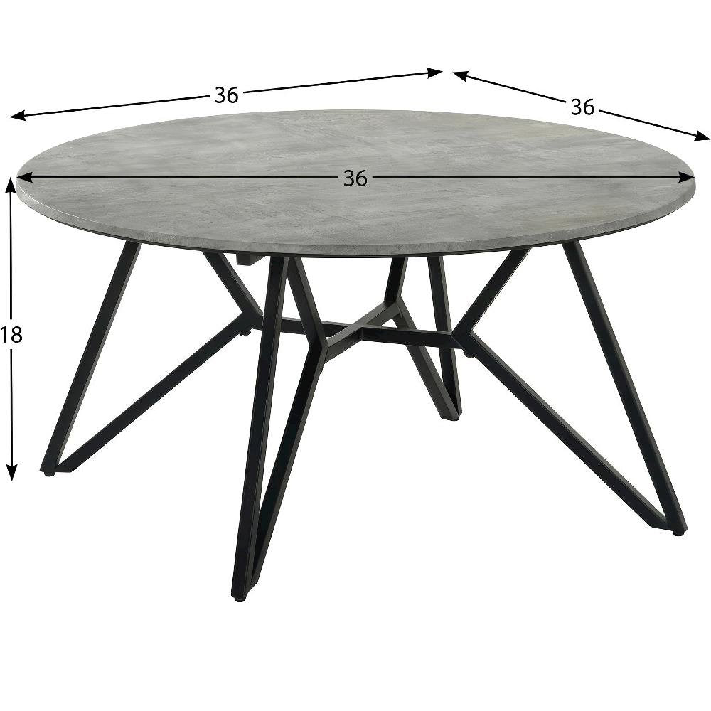 Round Cement Coffee Table in Grey with Gunmetal Base Rustic Design