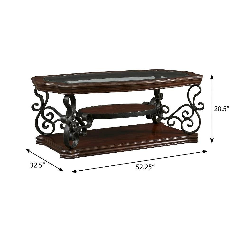 Deep Merlot Rectangular Coffee Table with One Shelf and Glass Top Design