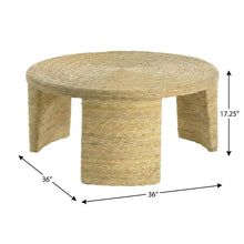Warm Brown Round Coffee Table with Woven Rattan Surface Coastal Design