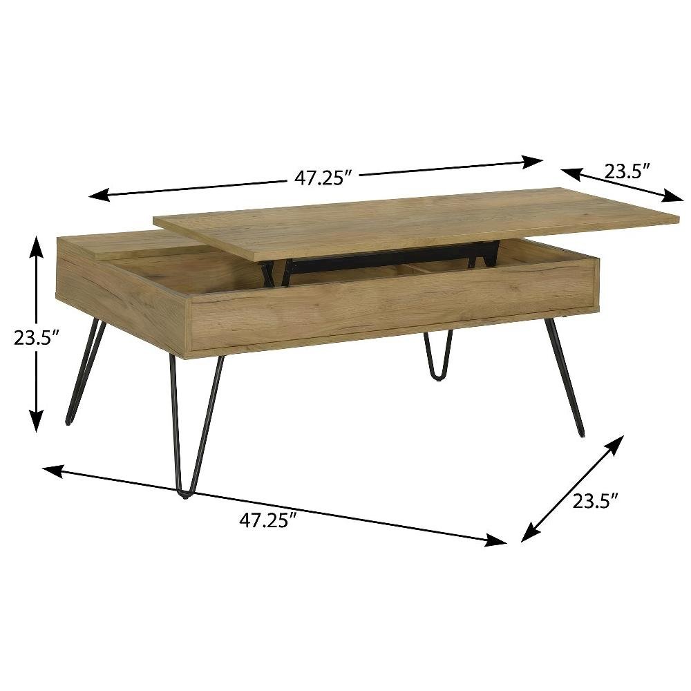 Brown Engineered Wood Lift Top Coffee Table with Rustic Rectangular Design