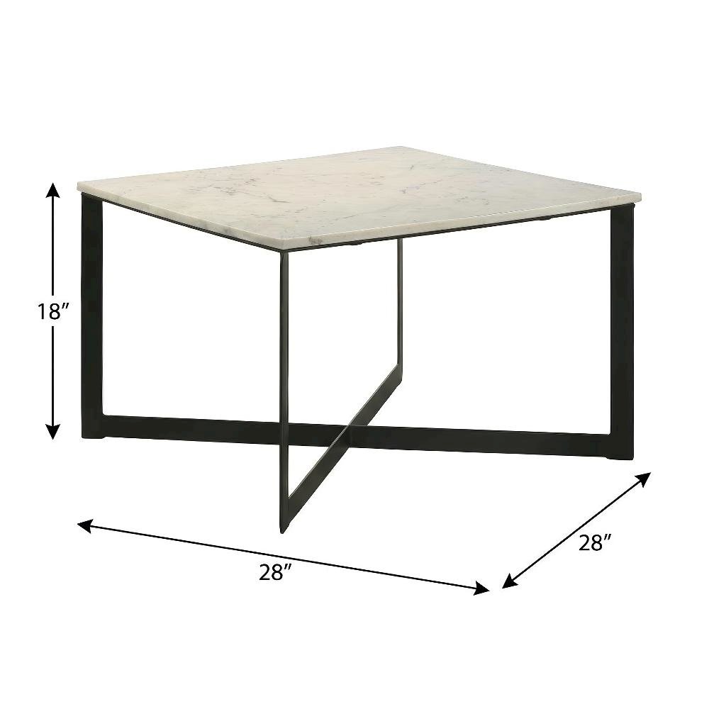 White and Black Square Marble Top Coffee Table with Contemporary Design