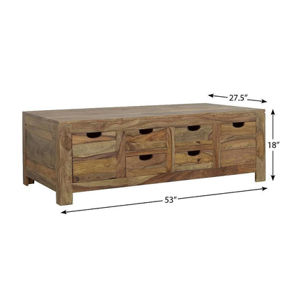 Sheesham Wood Coffee Table Brown 6-Drawer Rectangular Design