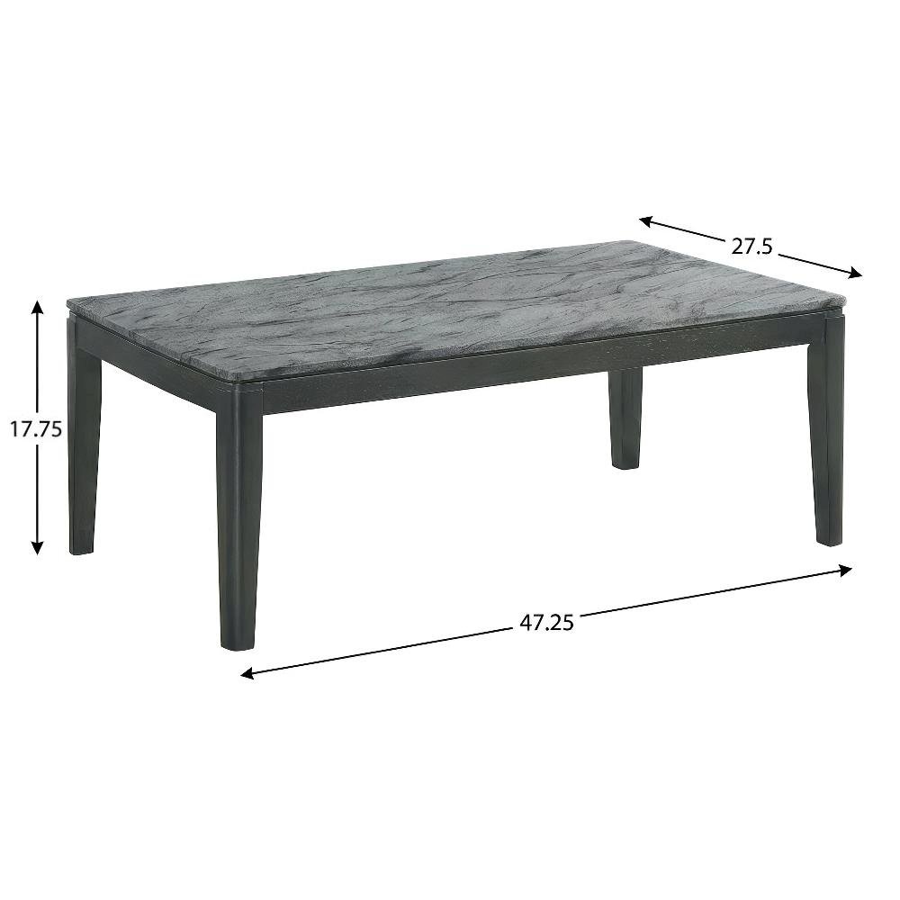Grey Rectangular Faux Marble Coffee Table with Black Wood Finish