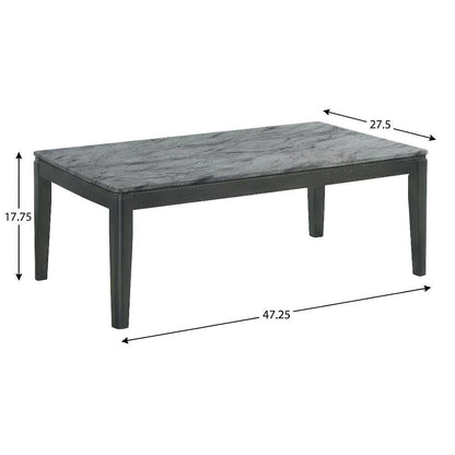 Grey Rectangular Faux Marble Coffee Table with Black Wood Finish