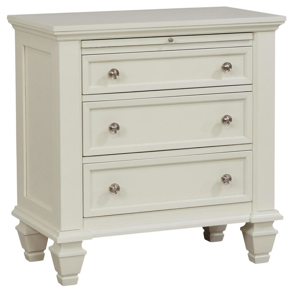 Cream White Bedroom Nightstand with 3 Drawers and Coastal Style