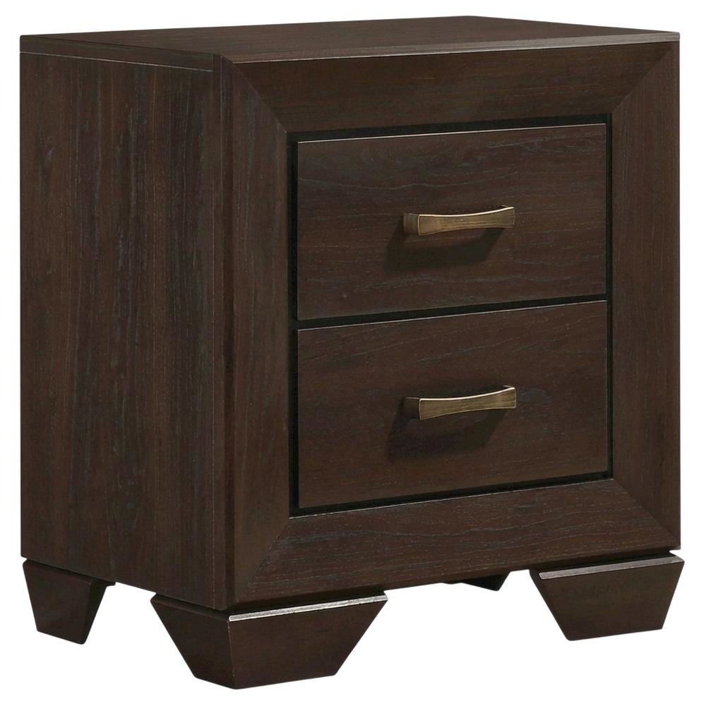 Dark Cocoa 2-Drawer Nightstand with Antique Brass Finish for Bedroom
