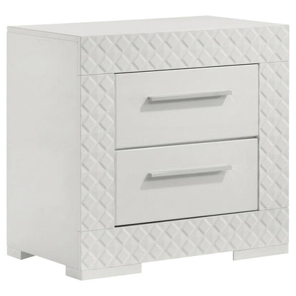 White Nightstand with Chrome Finish and Contemporary Style