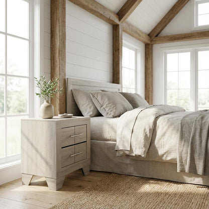 Rustic Cream Nightstand with 2 Drawers and Contemporary Style