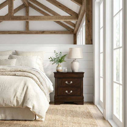 Cappuccino Nightstand with 2 Drawers in Traditional Style for Bedroom