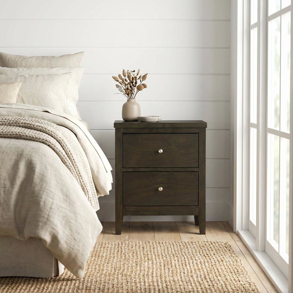 Dark Cocoa Nightstand with Transitional Style and Brushed Nickel Finish