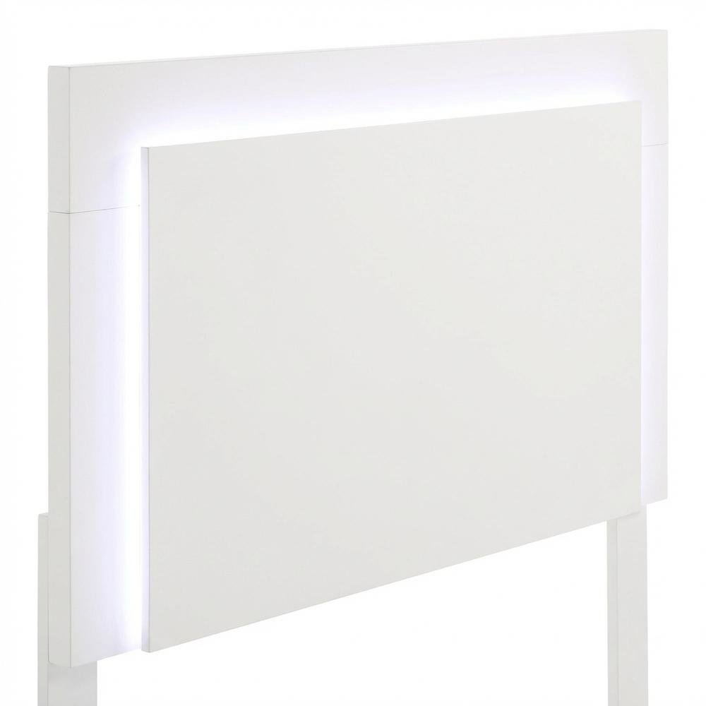 White Twin LED Panel Bed with Gold Metal Legs and Batten Slats