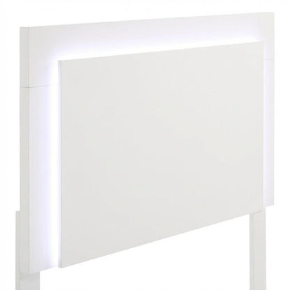 White Twin LED Panel Bed with Gold Metal Legs and Batten Slats