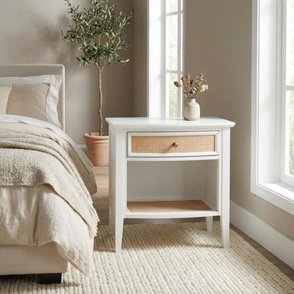 White 1-Drawer Nightstand with Coastal Style and Tipover Restraint Device