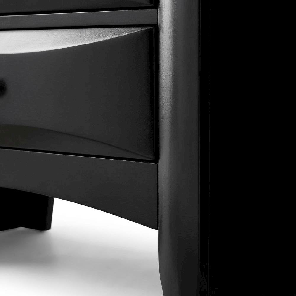 Black Transitional Nightstand with Brushed Nickel Accents and Sleek Design