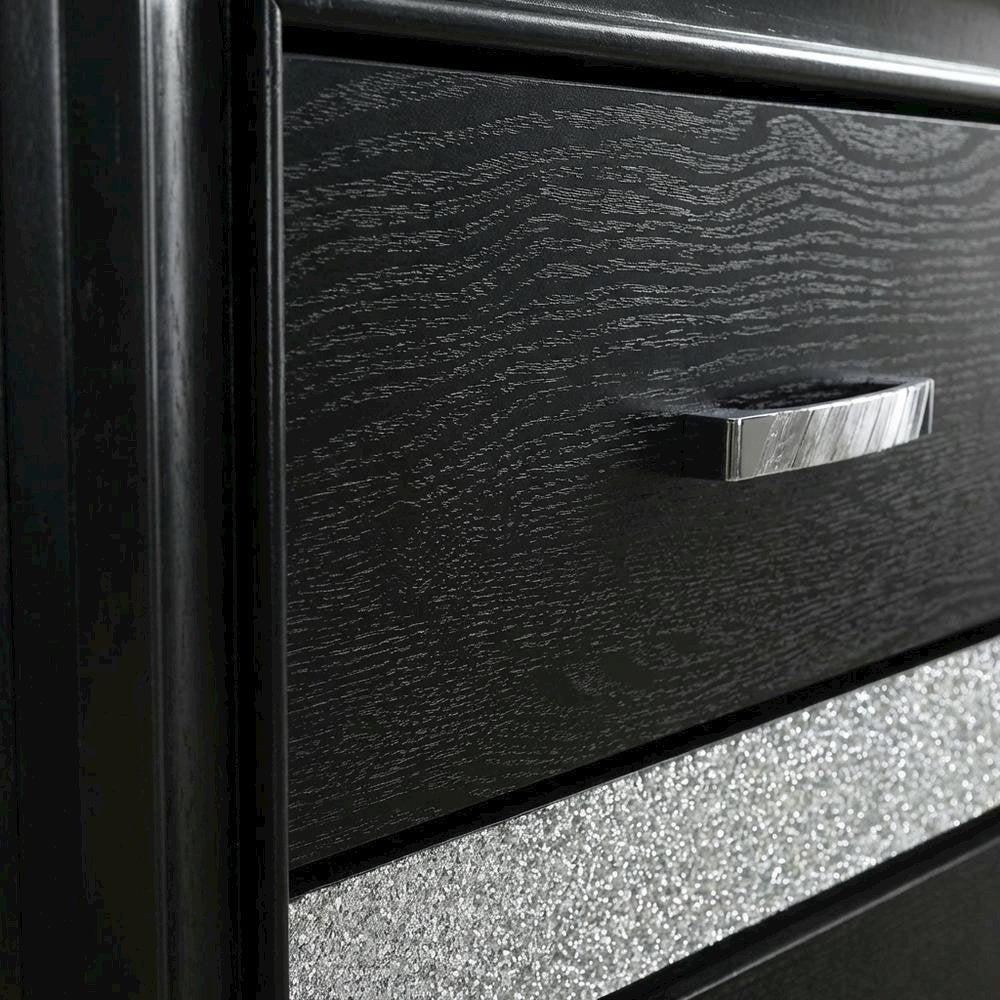 Black Contemporary Bedroom Nightstand with Crystal Finish and Two Drawers
