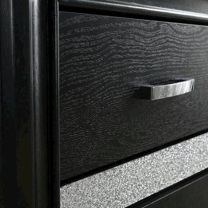 Black Contemporary Bedroom Nightstand with Crystal Finish and Two Drawers