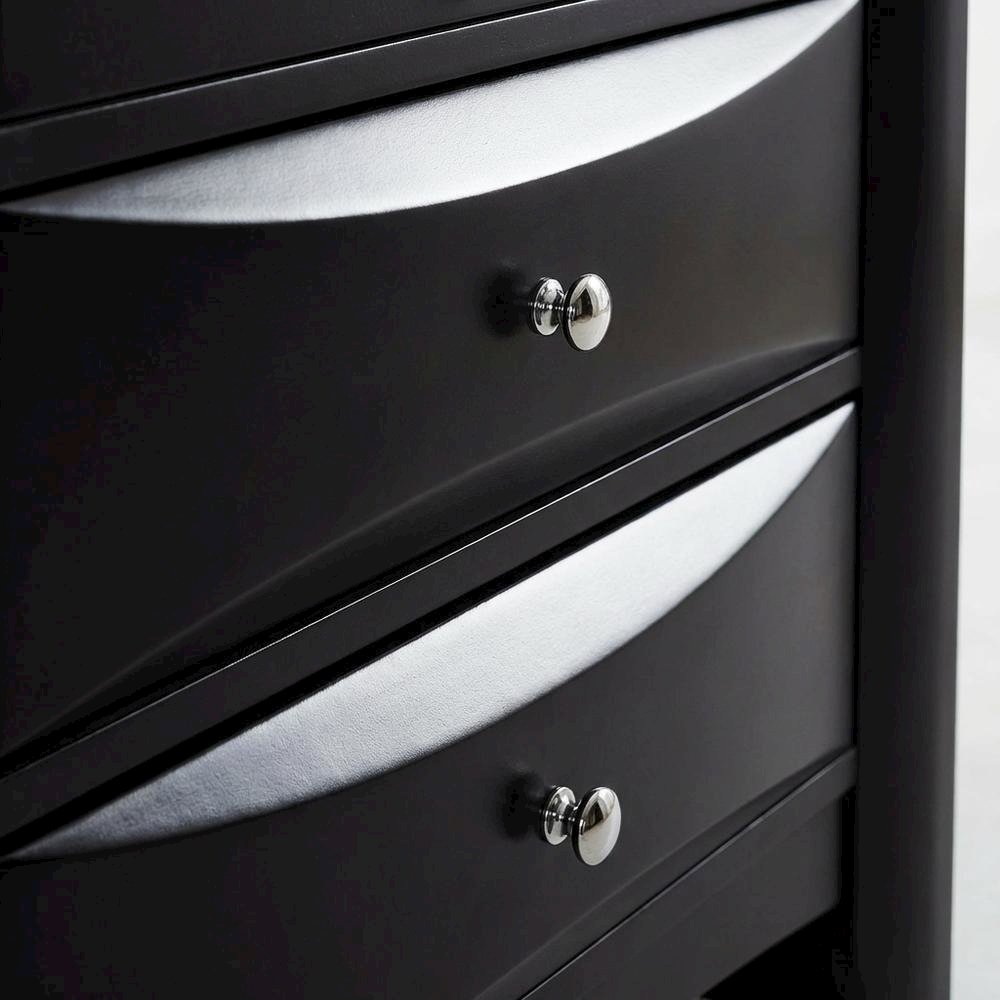 Black Transitional Nightstand with Brushed Nickel Accents and Sleek Design