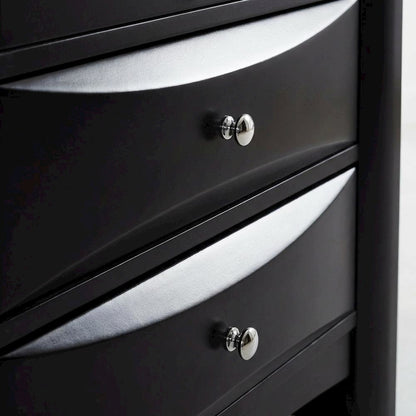 Black Transitional Nightstand with Brushed Nickel Accents and Sleek Design
